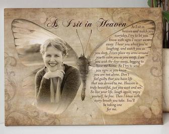 Mother In Heaven Canvas - Personalized Butterfly Memorial For Mom's Passing With 'As I Sit In Heaven' Poem | Familywalldecor