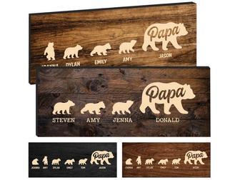 Personalized Papa Bear Wall Decor For Dad's Birthday From Daughter Or Wife - Rustic Wood Sign | Familywalldecor