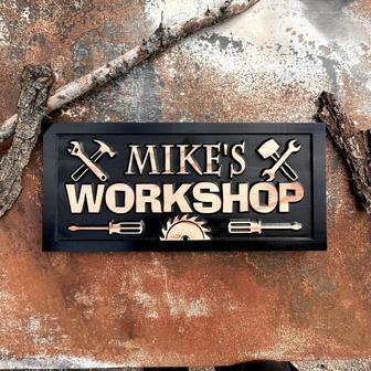 Custom Dad Workshop Name Sign - Perfect Father's Day Or Birthday Gift For His Garage Or Man Cave Decor | Familywalldecor