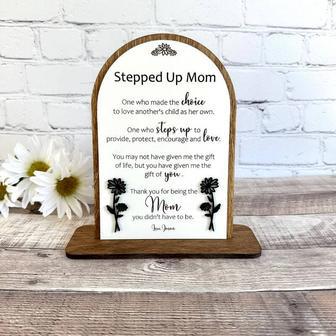 Stepped Up Mom Personalized Wood Sign Ideal For Mother's Day Blended Family Gift Engraved For Bonus Moms | Familywalldecor