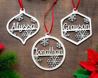 Personalized Christmas Ornament Laser Cut For Holiday Decor Made In USA Custom Name Gift Tag Bauble | Familywalldecor