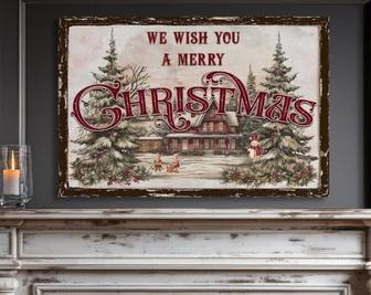 We Wish You a Merry Christmas Canvas - Vintage Holiday Living Room DéCor - Thoughtful Christmas Gift | Familywalldecor