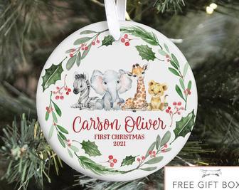 Safari Baby 1st Christmas Ornament With Jungle Animal Design - Holiday Keepsake | Familywalldecor