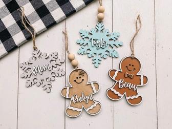 Custom Christmas Name Ornaments For Stockings And Gifts - 3D Gingerbread Snowflake Design | Familywalldecor