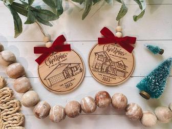 Christmas Personalized Wooden Ornament With Custom Hand Drawn House Design – First Home Gift | Familywalldecor