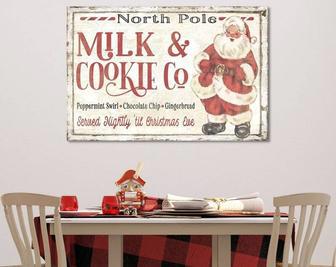 Vintage North Pole Milk And Cookie Canvas Sign For Kitchen - Christmas Wall Art Decor | Familywalldecor