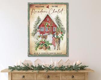 Retro Reindeer Chalet Canvas For Christmas - Vintage Holiday Decor For Living Room | Familywalldecor