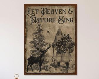 Let Heaven And Nature Sing Vintage Canvas - Woodland Santa Christmas Decor | Familywalldecor