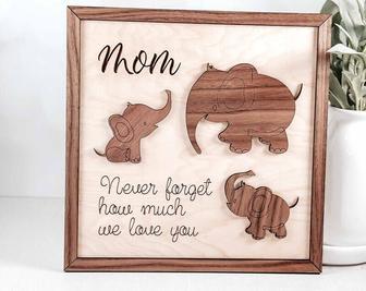 Thoughtful Elephant Family Wood Sign - Personalized Mother's Day Gift From Kids For Mom Or Grandma | Familywalldecor