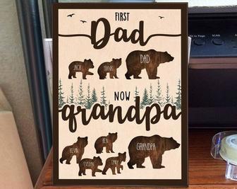 Thoughtful First Dad Now Grandpa Wood Sign - Personalized Gift For Papa Bear With Kids' Names | Familywalldecor