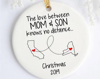 Heartfelt Mother Son Long Distance Ornament - Custom State Design, Thoughtful Going Away Gift From Son | Familywalldecor