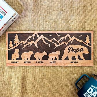 Heartfelt Personalized Papa Bear Wood Sign For Father's Day, Christmas, Birthday – Thoughtful Dad Home DéCor Gift | Familywalldecor