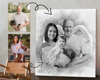 Angel Wings Memorial Canvas For Mom Dad - Add Deceased Loved One Photo, Thoughtful Family Gift | Familywalldecor