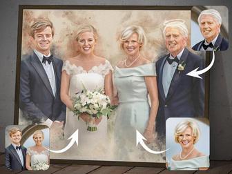 Personalized Wedding Canvas - Add Loved One Photo Watercolor Portrait, Memorial Art With Parents, Thoughtful Sympathy Gift | Familywalldecor