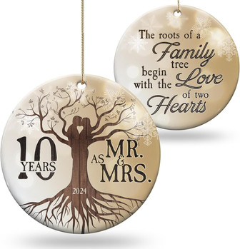 Heartfelt 10th Wedding Anniversary Ornament In Ceramic – Holiday Gift For Couples, Parents Or Friends - Monsterry