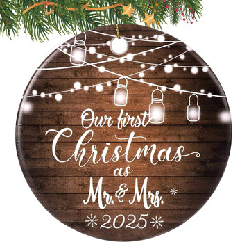 Ceramic Ornament For Newlyweds - 1st Christmas Wedding Gift 2025 - Monsterry