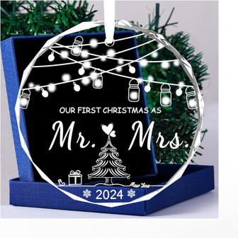 First Christmas Mr & Mrs Glass Ornament - 2024 Wedding And Bridal Shower Gift - Monsterry