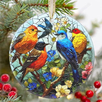 Personalized Birds Round Ceramic Ornament For Christmas Tree DéCor Gifts - Monsterry