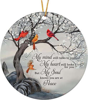 Personalized Cardinal Circle Ornament - Memorial Christmas Decoration For Loved Ones In Heaven - Monsterry