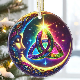 Celtic Moon Ceramic Ornament For Christmas Tree - Heirloom Keepsake For Holiday Decor And Gift Exchange - Monsterry