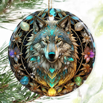 Colorful Ceramic Wolf Ornament For Christmas Tree – Holiday Decor For Wolf Lovers - Monsterry