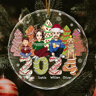 Heartfelt Family 2024 Christmas Ornament In Glass - Personalized Gift For Parents And Kids, Festive Cake & Cookie Trees Design - Monsterry