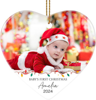 Personalized Baby's 1st Christmas Ornament 2024 For Newborns - Custom Photo Keepsake With Name - Monsterry