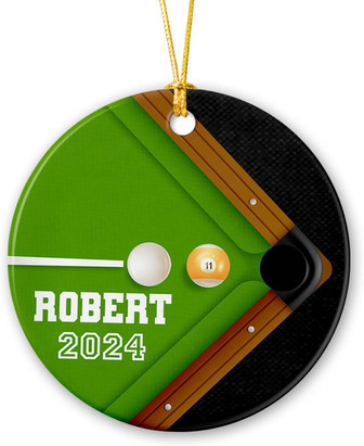 Personalized Billiards Christmas Ornament For Pool Lovers - 2024 Ceramic Decoration For Christmas Tree - Monsterry