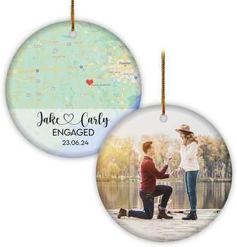 Thoughtful Personalized Engagement Ornament 2024 Custom Photo Map Design For Couples - Monsterry