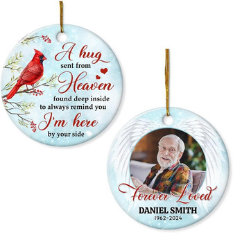 Personalized Cardinal Memorial Ornament - Double Sided Ceramic Keepsake For Christmas Tree Decor - Monsterry