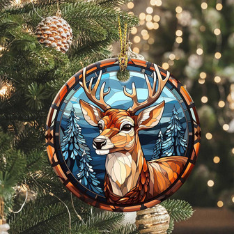 Personalized Elk Ornament 2024 Stained Glass Style - Christmas Tree Decoration And Gift For Winter Holiday - Monsterry
