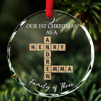 Personalized Family Crossword Art Glass Ornament For Christmas - Thoughtful Holiday Decor Gift For Lovers - Monsterry