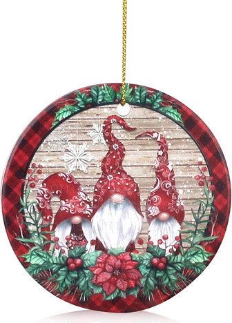Festive Ceramic Gnome Ornaments For Outdoor Christmas Tree Decor - Farmhouse Style - Monsterry