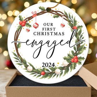 Personalized First Christmas Engaged Ornament 2024 For Couples - Engagement Gift Idea - Monsterry