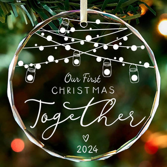 Personalized First Christmas Glass Ornament For Couples - 2024 Holiday Gift In Gift Box - Monsterry