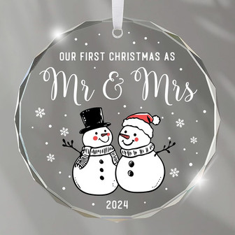 Personalized First Christmas Ornament 2024 For Newlyweds - Unique Wedding & Bridal Shower Gift, Mr And Mrs Glass Design - Monsterry