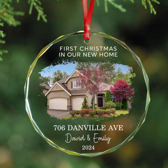 Personalized First Christmas Ornament For Families - Custom House Photo & Address Keepsake, New Home Gift 2024 - Monsterry