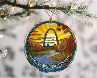 Gateway Arch Stained Glass Look Ornament For National Park Lovers - Christmas Keepsake Decoration Gift - Monsterry