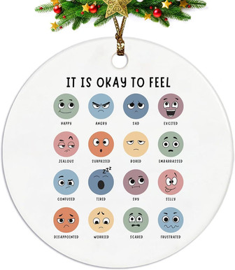 Feelings Chart Ornament For Kids - Boho Christmas Classroom Decor & Mental Health Keepsake Gift - Monsterry
