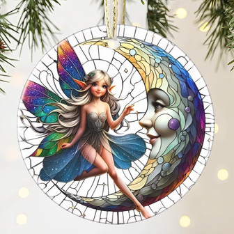 Moon Fairy Ornament For Christmas Tree 3.5 Inch Ceramic Holiday Gift - Monsterry
