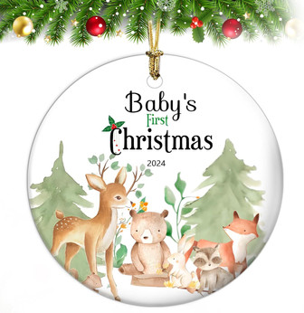 Heartfelt Personalized Baby's First Christmas Ornament 2024 - Custom Name Ceramic Keepsake For Boy Or Girl - Monsterry