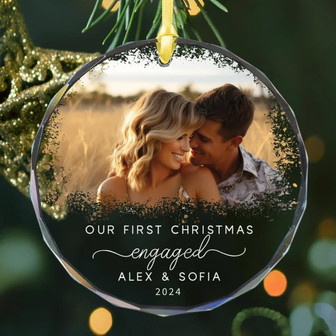 Thoughtful Custom Picture Ornament For Newly Engaged Couples 2024 - Celebrate First Christmas Together - Monsterry