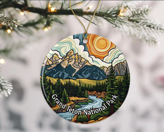 Grand Teton Stained Glass-Style Christmas Ornament For Nature Lovers - Personalized Ceramic Souvenir - Monsterry