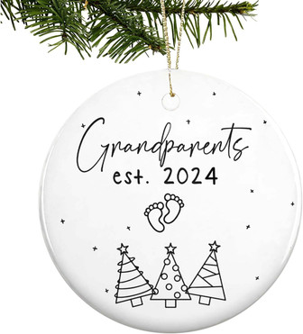 Thoughtful Ceramic Ornament For New Grandparents 2024 Christmas Gift - Customizable For Grandma & Grandpa - Monsterry