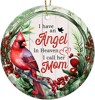Heartfelt Angel In Heaven Mom Ornament - Sympathy Gift For Loved Ones, Double-Sided Ceramic Keepsake For Christmas Tree - Monsterry