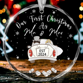 Transparent Glass Newlywed Ornament 2024 - Our First Christmas As Mr & Mrs - Bridal Shower Wedding Decor - Monsterry