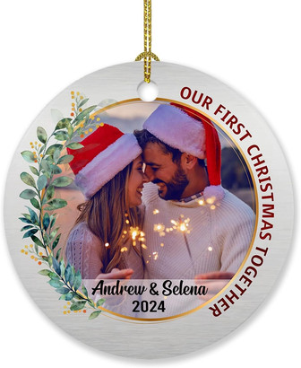Heartfelt First Christmas Ornament For Couples 2024 - Custom Photo And Name Holiday Keepsake - Monsterry