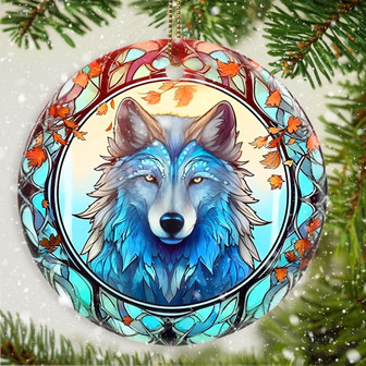 Thoughtful Wolf Ceramic Ornament For Animal Lovers - Unique Christmas Tree Gifts - Monsterry