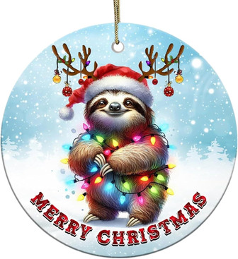 Charming Sloth Christmas Ornament 2024 - Ceramic Decor For Sloth Lovers, Family & Friends - Monsterry