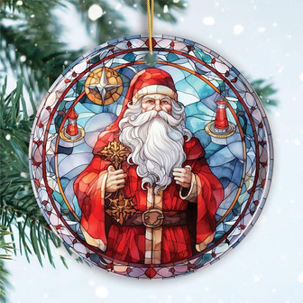 Stained Glass Santa Claus Ceramic Ornament Christmas Tree Decoration Gift For Festive Home DéCor - Monsterry